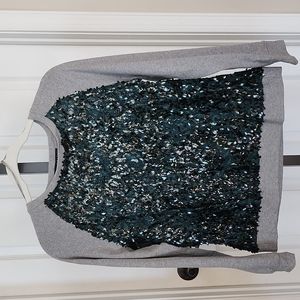 Zara Teal Sequin Lace Sweatshirt Small